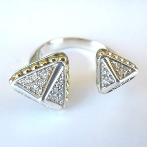 LAGOS Double Pyramid KSL Diamond Silver Gold Caviar Ring Sz 7.5